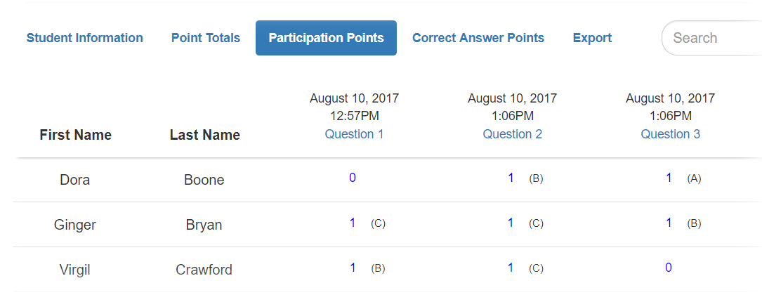 ClassQuestion has an easy to use gradebook feature